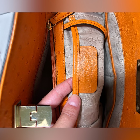 Bundle! Michael Kors Burnt Orange Ostrich 2 Way Satchel W/ MATCHING WALLET! - Picture 7 of 16